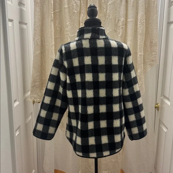 Talbots Black and White Checkered Sherpa Full Zip Jacket - Picture 4 of 10